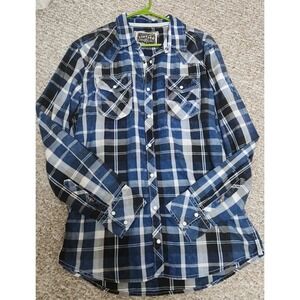 Buckle BKE Standard Fit Label Men's Large Blue Plaid Western‎ Snap Long Sleeve